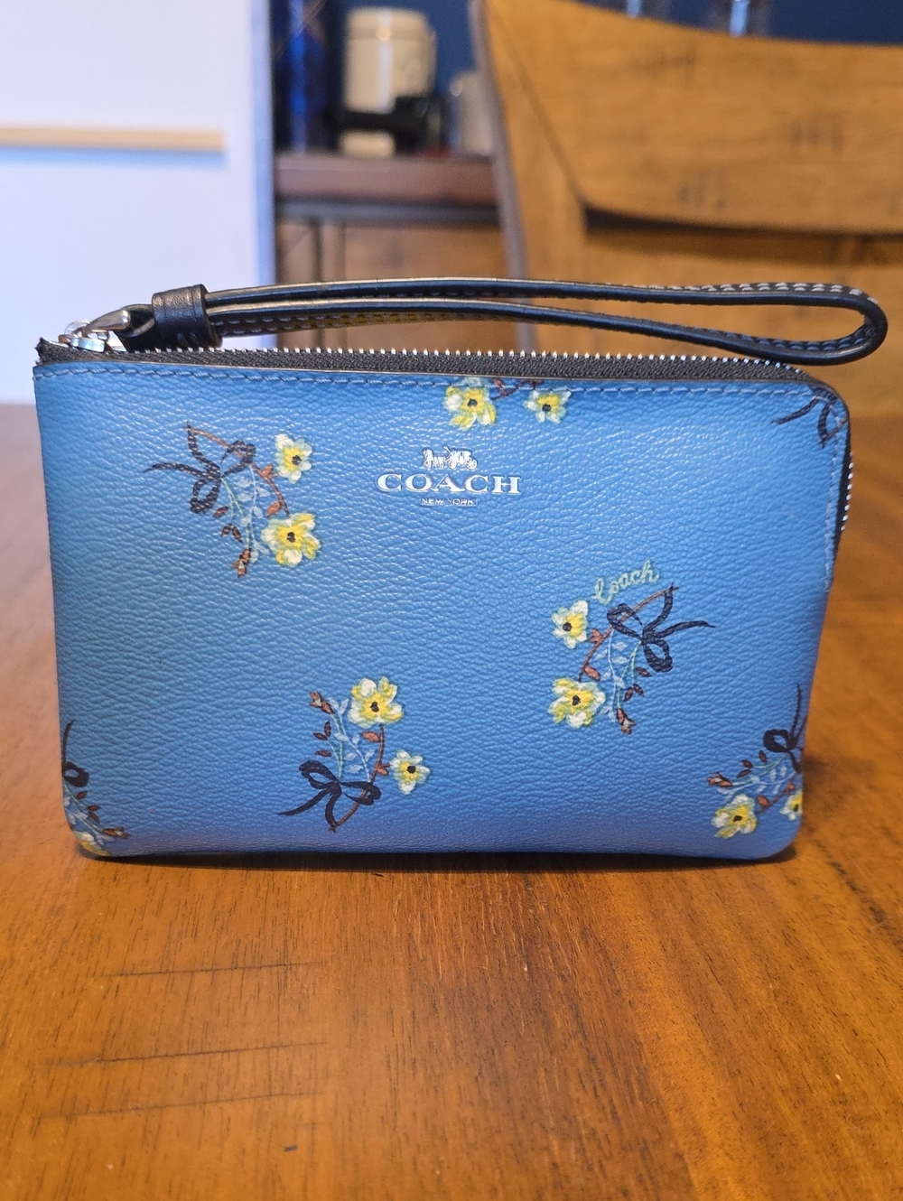 Coach Blue Floral Wristlet Wallet